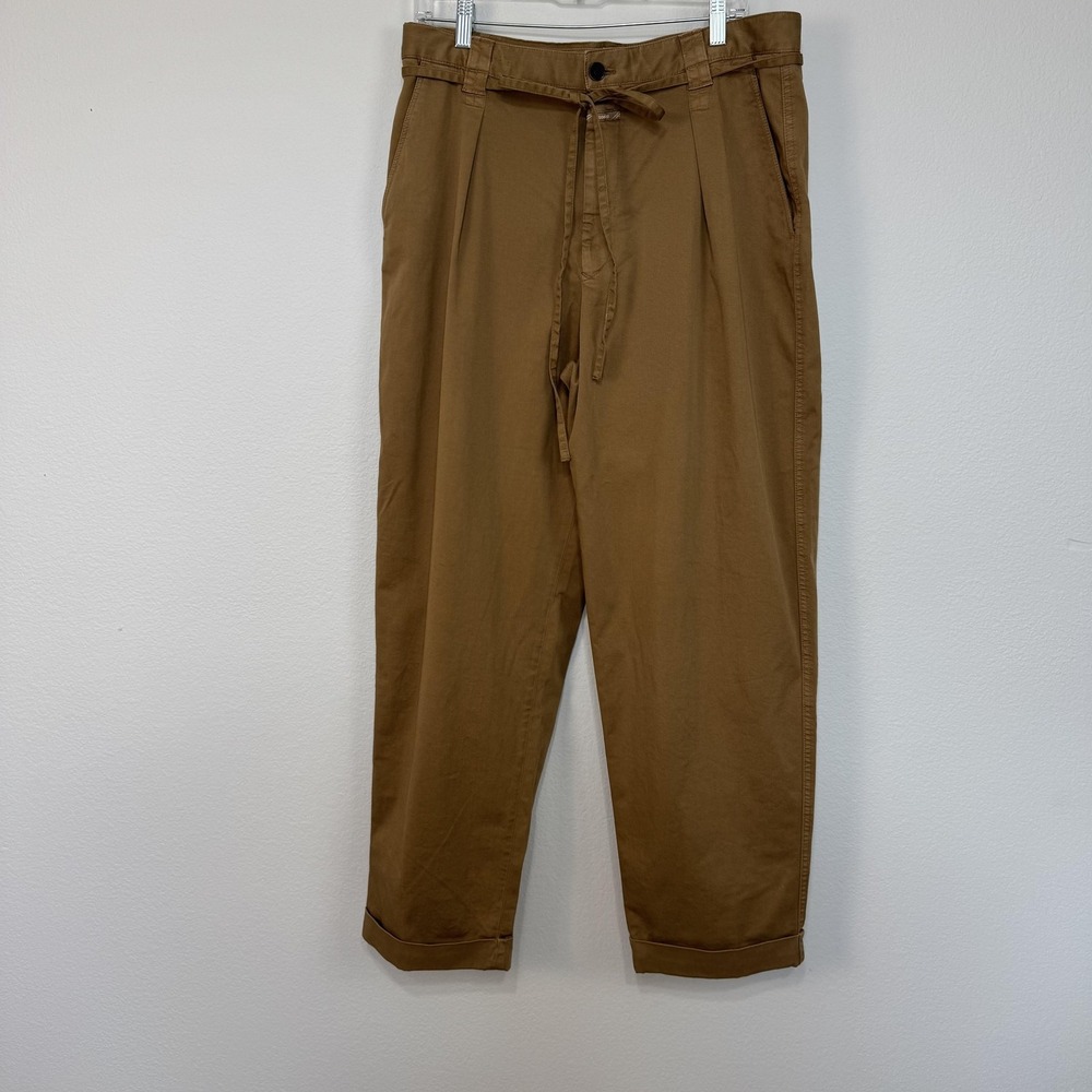 Closed Pants Women's 32 Brown‎ Tan Organic Cotton Pleated Chino Trousers Belted